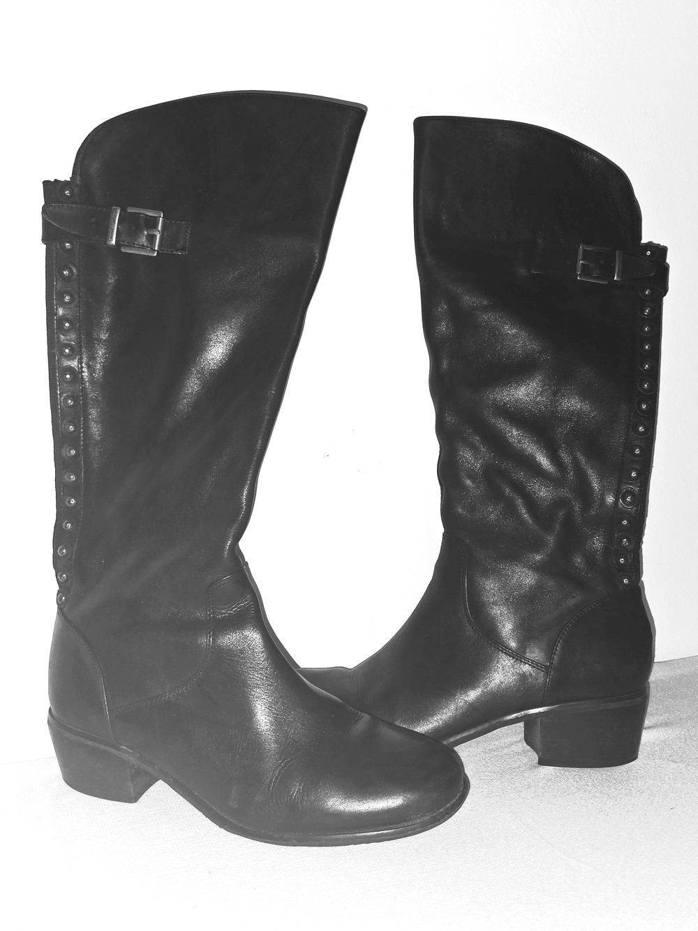 Arturo Chiang Black Stud-Trim Knee-High Leather Boots